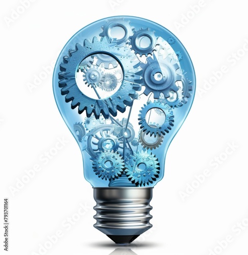 Lightbulb with Gears and Cogs inside isolated on a white background