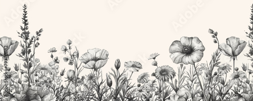 Wild flowers in Provence style sketch hand drawn engraving Vector illustration