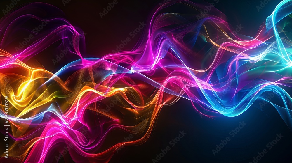 Vivid neon waves illuminating the white space with vibrant colors and dynamic movement Vivid neon waves illuminating the white space with vibrant colors and dynamic movement