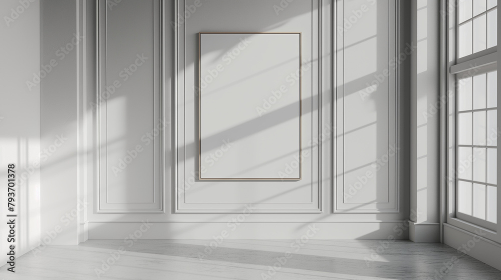 Obraz premium Frame and poster mockup, frame on empty wall, interior mockup with house background. Modern soft minimalism and boho interior design. 3D rendering style, luxury apartment