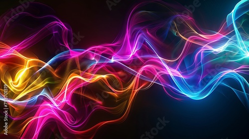 Vivid neon waves illuminating the white space with vibrant colors and dynamic movement