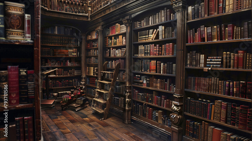 Shelves full of books with fantasy