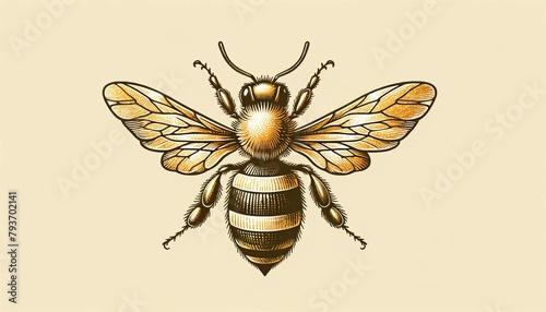 A drawing of a bee with its wings spread out, Honey Bee, spring, world bee day.