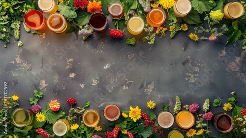 Summer craft beer festival sales banner, border of craft beers and hops, brewery fest colors, cheers to summer copy space photo