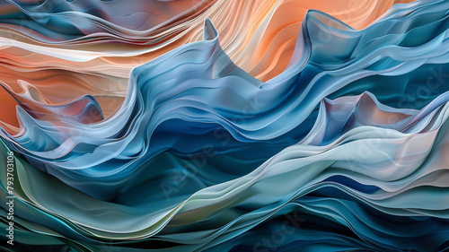 An abstract interpretation of a mountain stream, where fluid shapes and cool colors mimic the soothing presence of flowing water photo