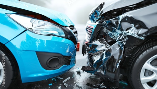 Fototapeta Naklejka Na Ścianę i Meble -  Daytime small car collision, two vehicles crash together in an accident on the road