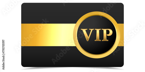 Vip label. Vip. Tag. Voucher. Gift card. VIP Invitation. Golden VIP. Luxury template design. Vector black banner with gold vip text. Vip gold ticket. Vip in abstract style on black background. (ID: 793705197)