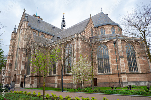 Wide view of the Laurenskerk (Saint Lawrence Church), a medieval protestant church in downtown Rotterdam, The Netherlands