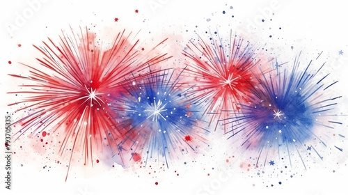 Fireworks in red and blue colors on a white background. 4th of July calabration. Independence Day of the USA background. Election day backdrop.