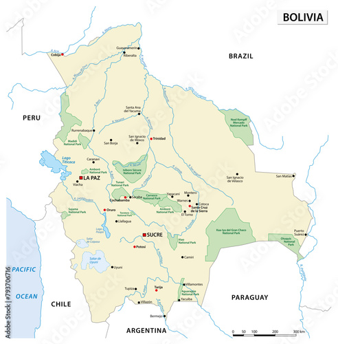 Vector map of national parks in Bolivia photo