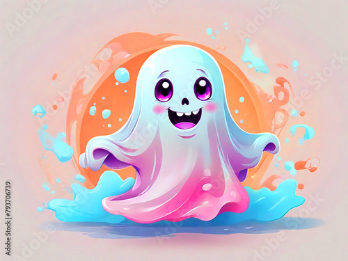 Clipart, cute ghost, Halloween essentials, T-shirt design, clean design, ((white background)), pastel tones, concept art, 8k resolution, modern cartoon style, vector graphic