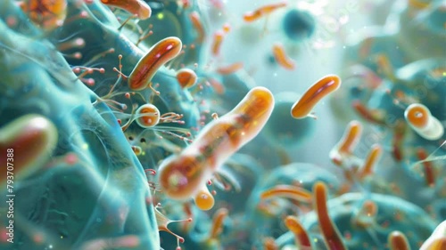 3D render illustration of colorful microscopic bacteria photo