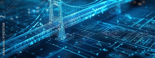 A close-up view of a blueprint for a new bridge design, showcasing intricate details and annotations.