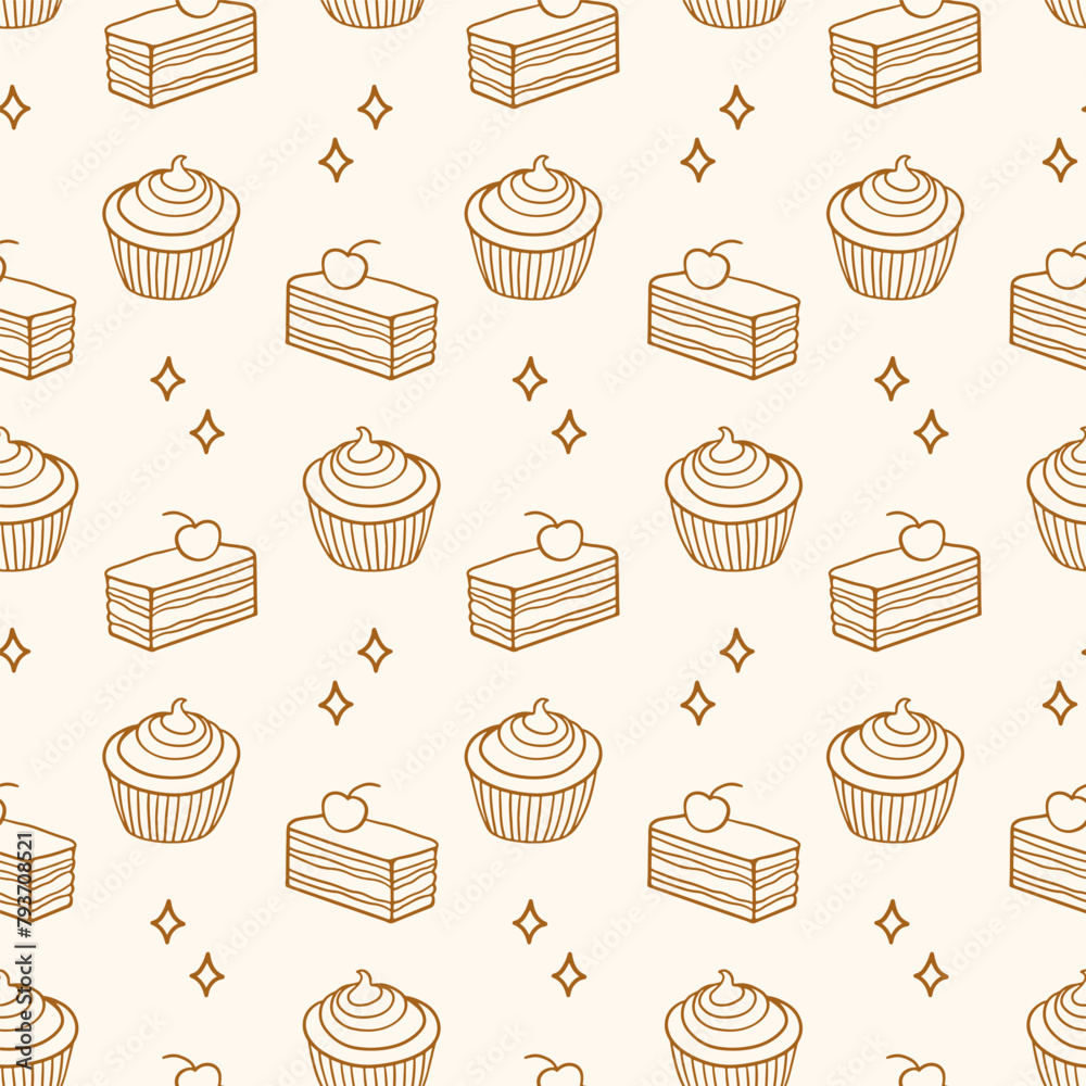 Pastry, sweet bakery seamless pattern cupcakes. Pastry, sweet bakery seamless pattern cupcakes.
