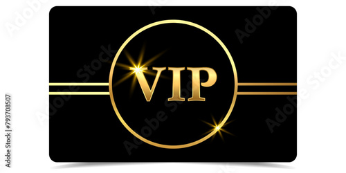 Vip. Vector black banner with gold vip text. Vip label. Vector illustration. Vip and black background. Luxury gift card. Certificate with gold text. Golden VIP. Luxury template design. Vector VIP. (ID: 793708507)