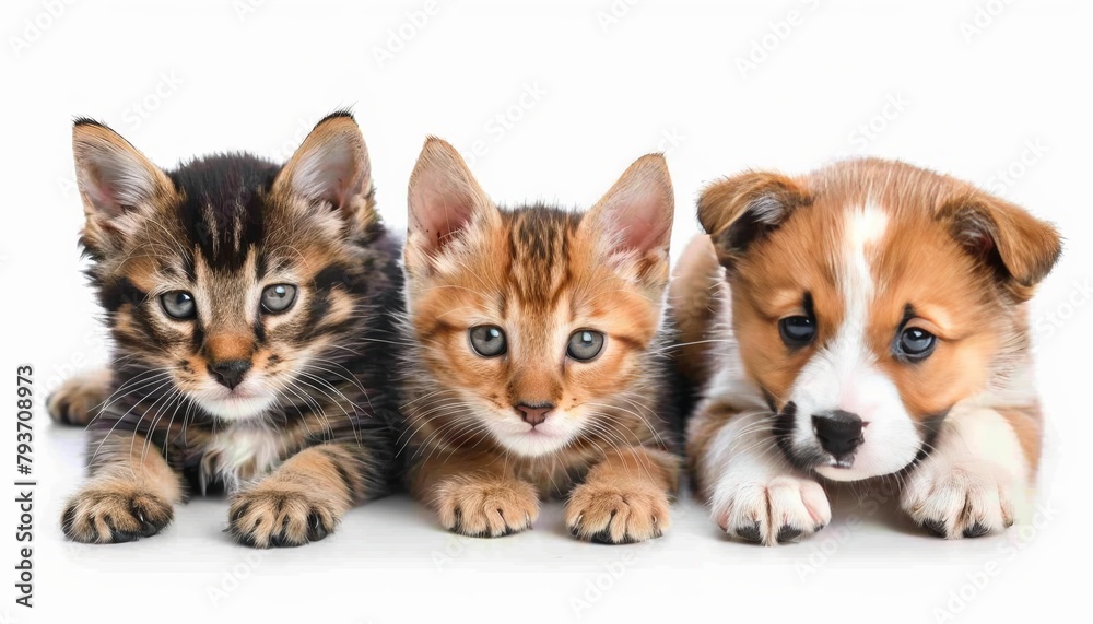 Assorted cats and dogs studio shot on white background with copy space for versatile usage Assorted cats and dogs studio shot on white background with copy space for versatile usage