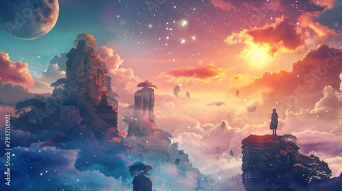 Surreal fantasy dream world fairytale background 