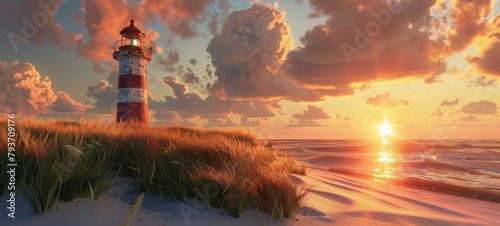 Serenity at Sunset: Lighthouse by the Seashore