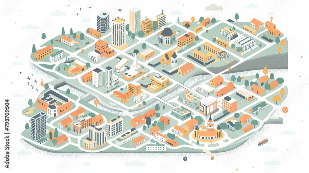 Clean and modern urban map illustration with a white background