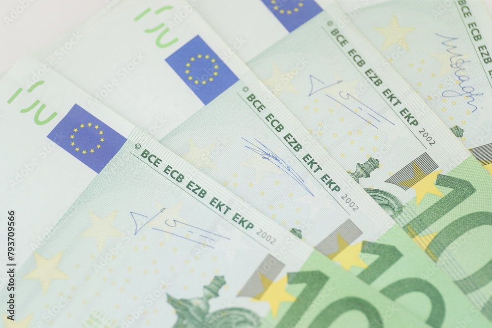 Closeup of banknotes of the financial currency euro Closeup of banknotes of the financial currency euro