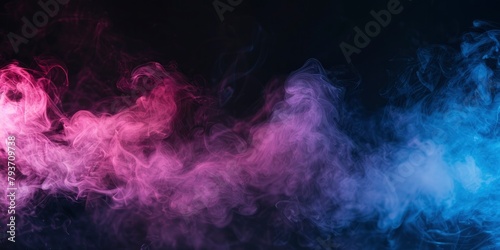 Black background, pink and blue smoke on the right side of screen