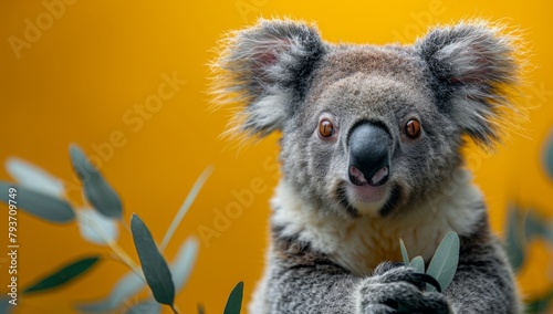 Koala bear sitting on a branch eating leaves  zoo  conservation base  4K wallpaper  sunset  forest  environmental protection  animal care theme.Caring Koala  Embracing Nature s Harmony