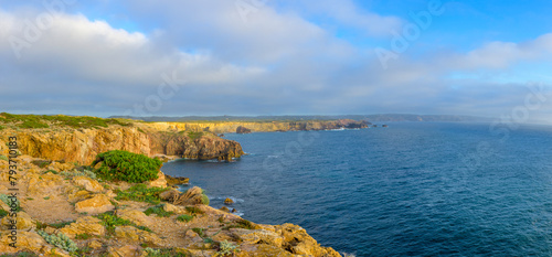 View of the dramatic coastline of Bordeira near Carrapateira on the costa Vicentina in the Algarve in Portugal