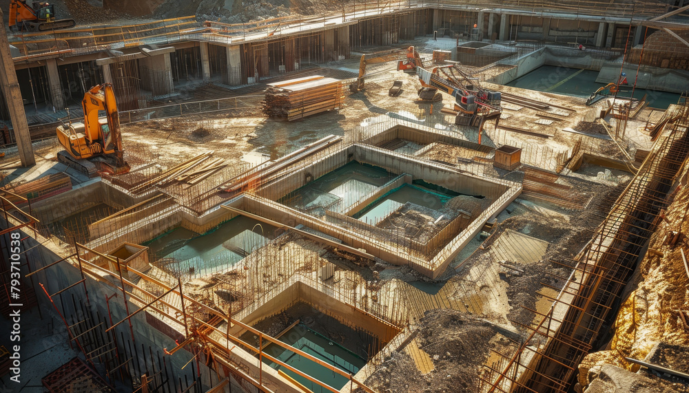 A construction site with a large building in the background by AI generated image