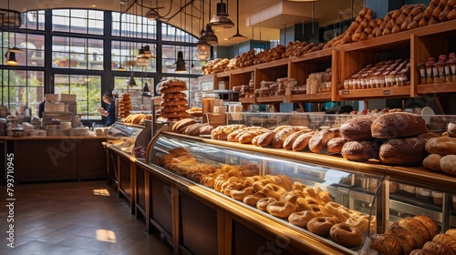 A bakery brimming with a colorful array of delectable doughnuts in various shapes, sizes, and flavors