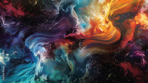 Cosmic ink in a dance of creation, where galaxies are born from swirling colors, a universe constantly in motion. photo