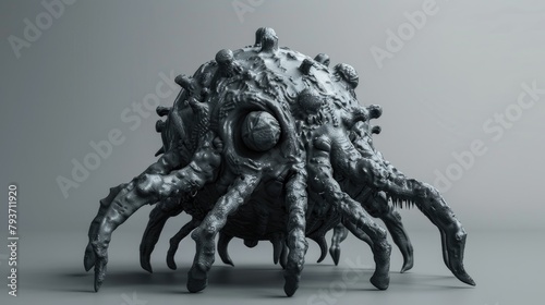 model of the virus gray background, with tentacles around it, highly detailed © pvl0707