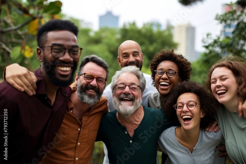 Diverse Group of People Community Togetherness Concept - Portrait of a diverse group of senior friends having fun outdoors