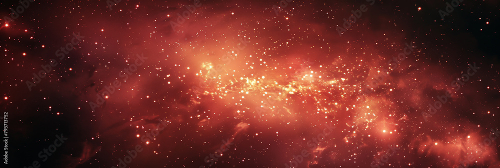 Naklejka premium A dark red sky with stars and light particles in dark background. grainy texture,red background, Suitable for use as a backdrop in music videos, club promotions, or abstract design projects