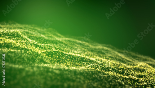 Illustation of golden light shine particles bokeh over green background - abstract particles background.