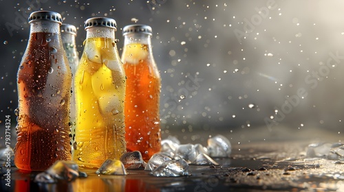 Sparkling water bottles, fizzy drinks bottles, soda bottles, fresh sparkling drinks