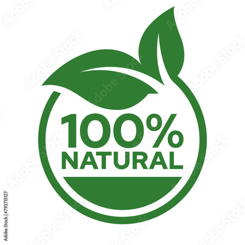 Set 100% Natural and organic Product Vector Icon Circle Sign. Healthy Food Emblem. Organic food Badge.