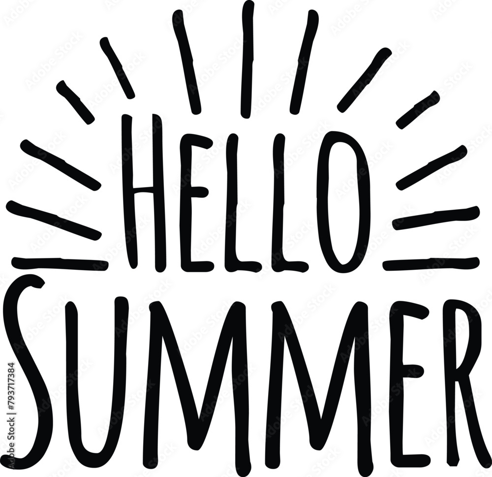 Handwritten lettering quote of Hello Summer with sun rays. ZIP file contains EPS, JPEG and PNG formats. Handwritten lettering quote of Hello Summer with sun rays. ZIP file contains EPS, JPEG and PNG formats.