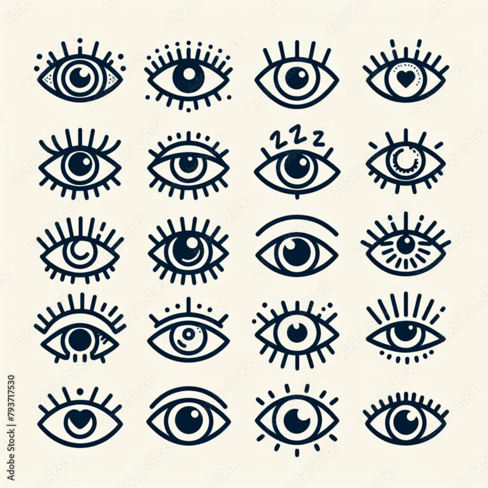 Outline eye icons. Open and closed eyes images, sleeping eye shapes with eyelash, vector supervision and searching signs