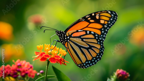 .A macro photograph of a monarch butterfly resting on a vibrant wildflower © Samvel