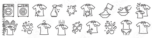 Set of self-service laundry, hand washing, laundry service line icons vector illustrations. Editable linear set vector illustration.	