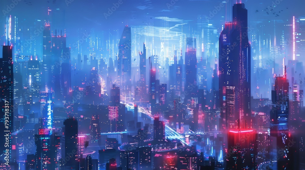 Futuristic cityscapes bathed in the shimmering glow of neon lights, captivating the imagination against white
