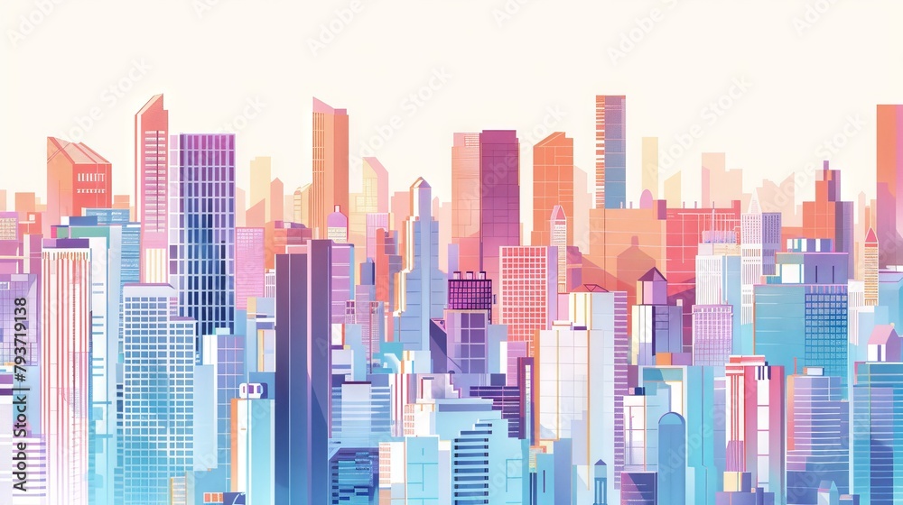 Geometric cityscape map illustration with a minimalist color scheme on white