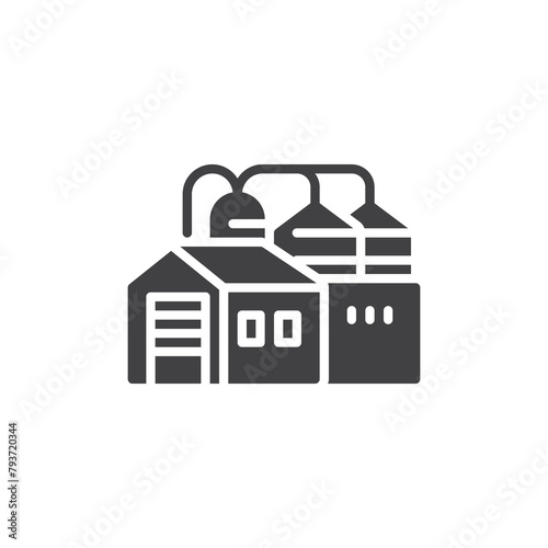 Industrial warehouse and silos vector icon
