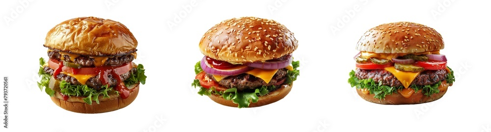 Collection of cheeseburger isolated on transparent background. Generated Ai Collection of cheeseburger isolated on transparent background. Generated Ai