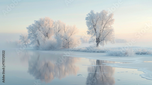 The cool tranquility of an abstract winter morning, where soft hues and gentle textures mimic the quiet and stillness of frost-covered landscapes