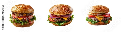 Collection of cheeseburger isolated on transparent background. Generated Ai