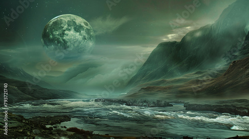 The river with the moon. bizarre landscape conceptual photo