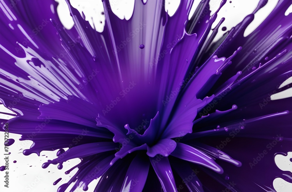 Obraz premium Splashing purple paint drops on white background. Shampoo hair dye splashes.