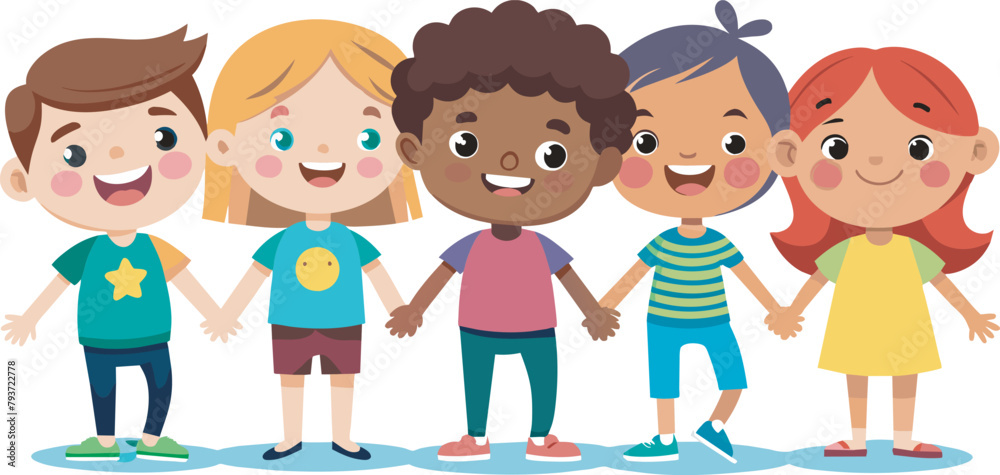Cute children holding each other's hands and standing, school children stand together and hold hands Cute children holding each other's hands and standing, school children stand together and hold hands
