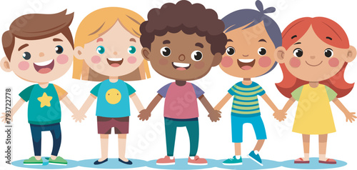 Cute children holding each other's hands and standing, school children stand together and hold hands